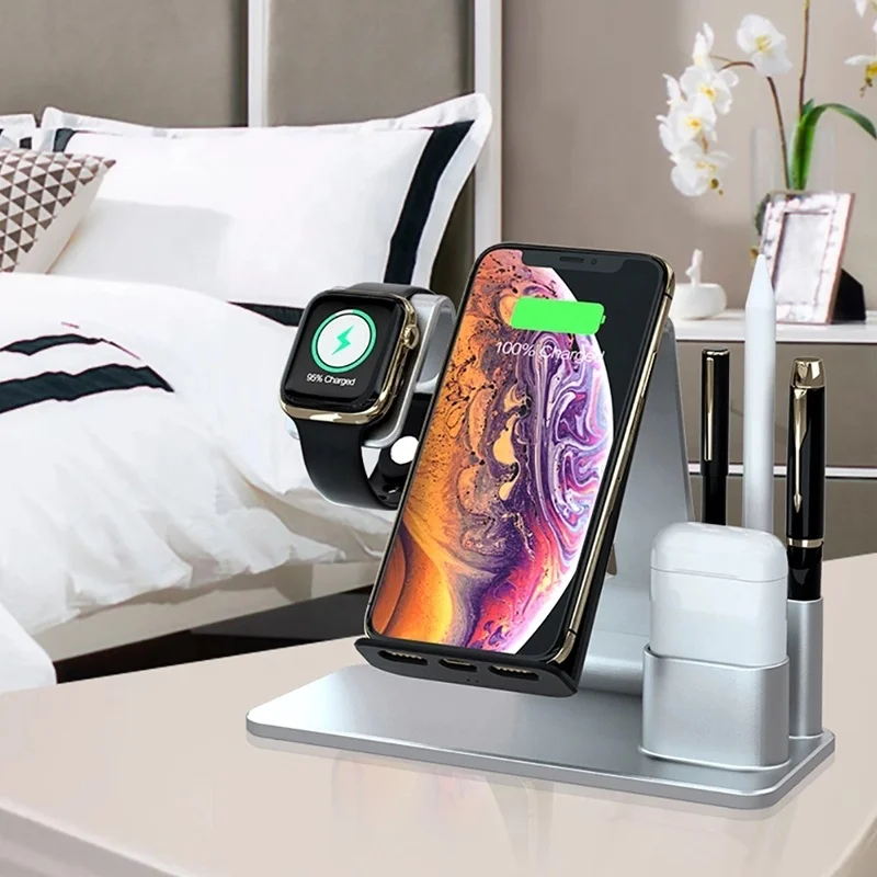 Unique 2020 Smart Watch Stand Wireless Charger N36 4 in 1Phone Charging Station with USB Port for watch earphones