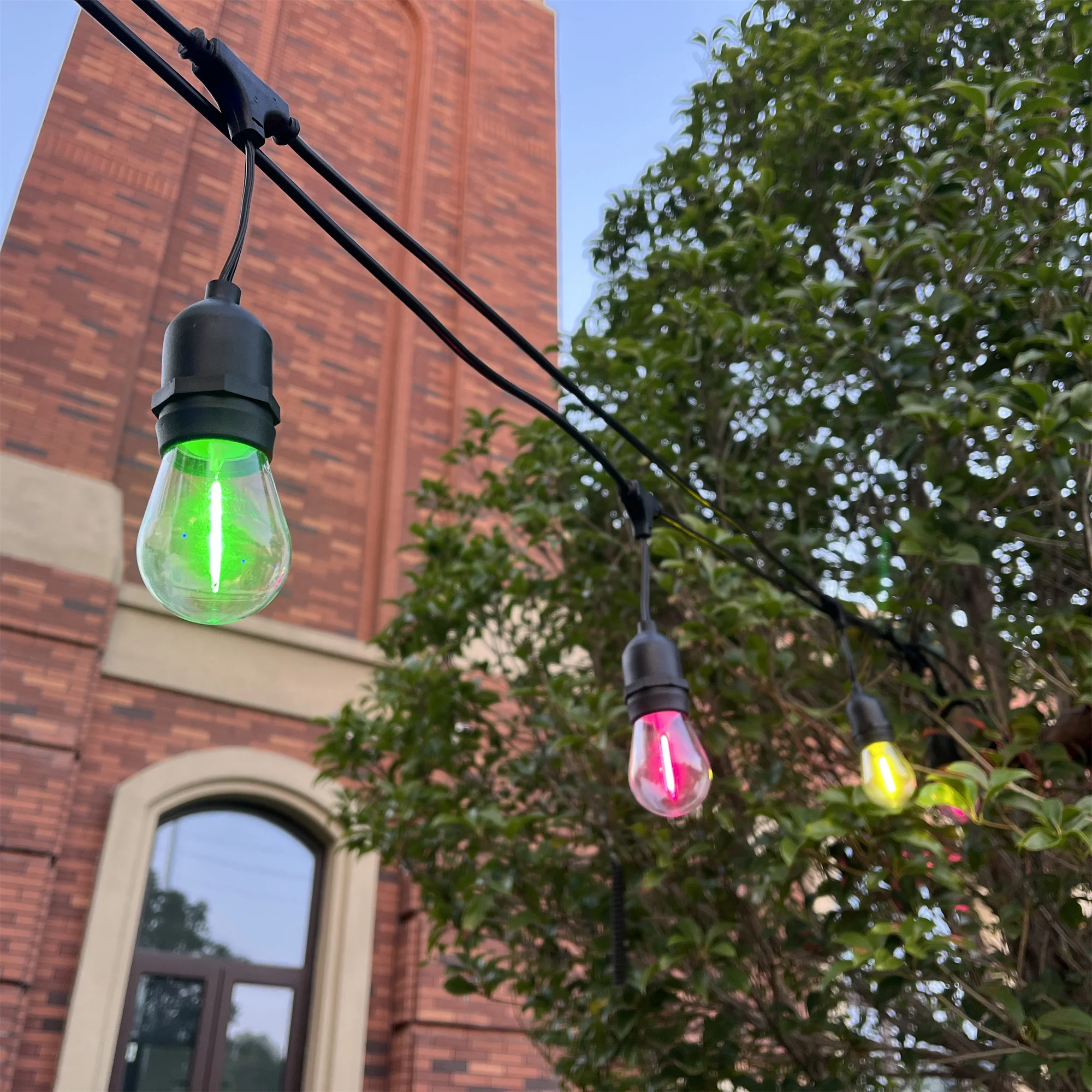 Outdoor Space Party Wedding Patio EU USA Plug Colorful Filament S14 String Lights