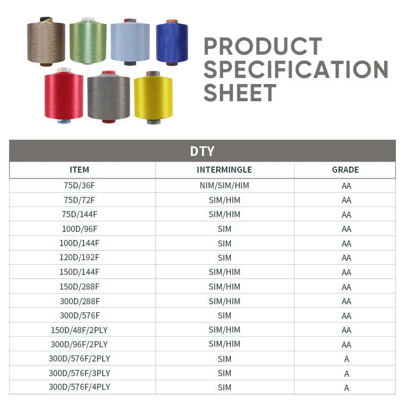 Manufacturer customized Color DTY yarn 150D/144F SIM HIM  AA GRS high quality dope dyed dty yarn