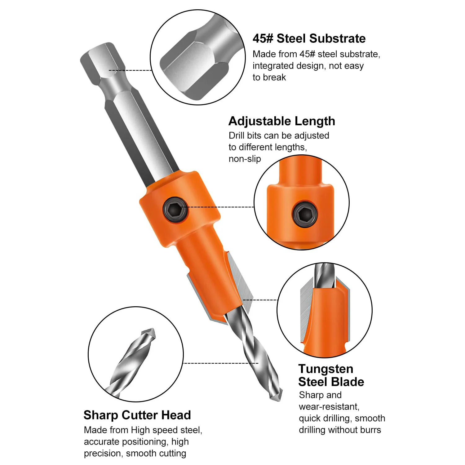 Allen Wrench Hex Shank Tapered Drill Bits Woodworking Pilot Screw Hole Tungsten Carbide Countersink Drill Bit Chamfer