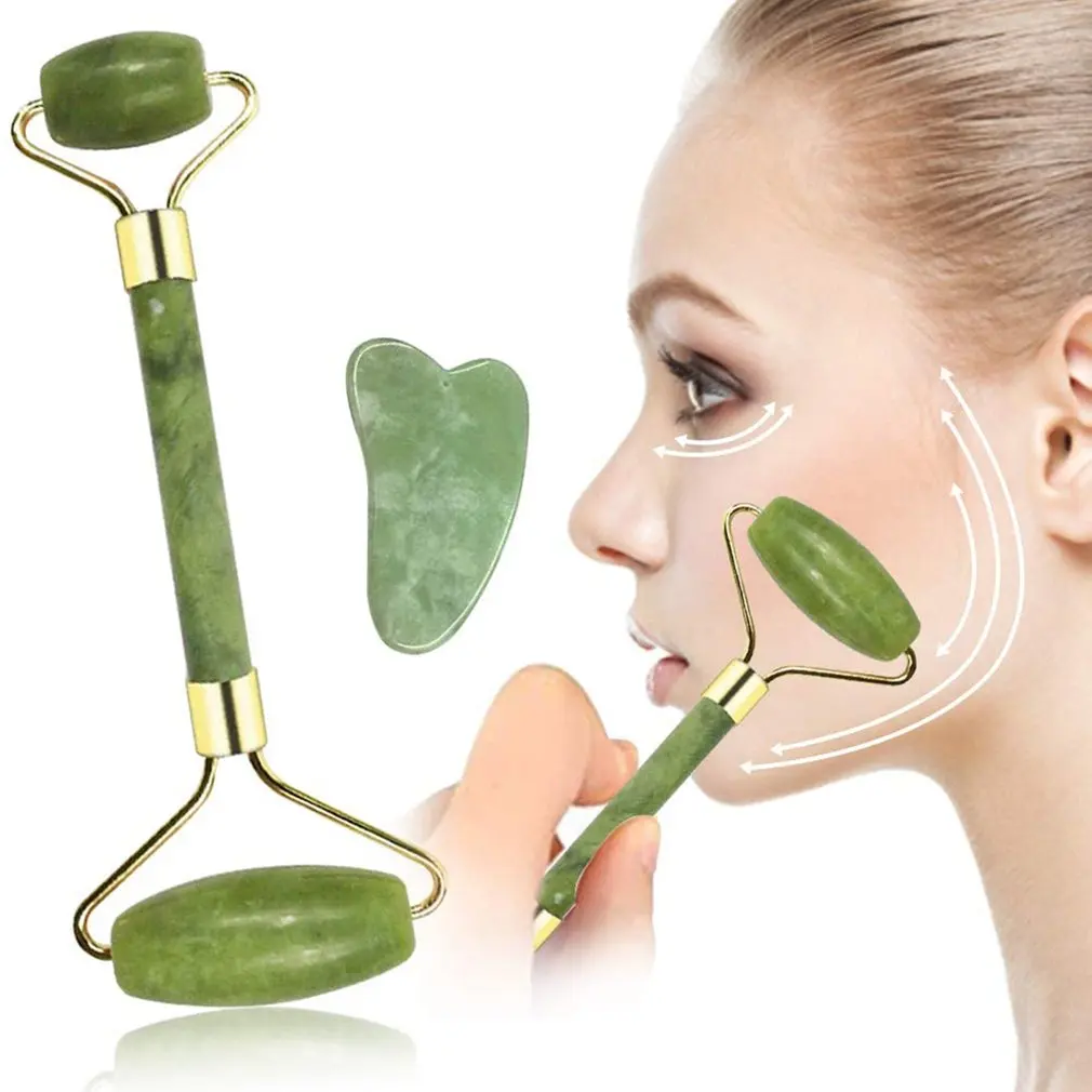 Natural Jade Roller Face Massager Gua sha Scraper Gouache Stone Facial Body Massage Roller Gouache Scraper Guasha Massage Tools