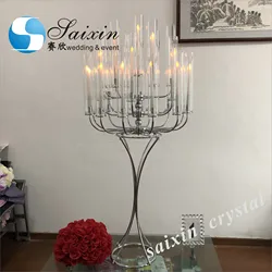 ZT-361 Decoration international 25 arms wedding metal candelabra with glass cylinder