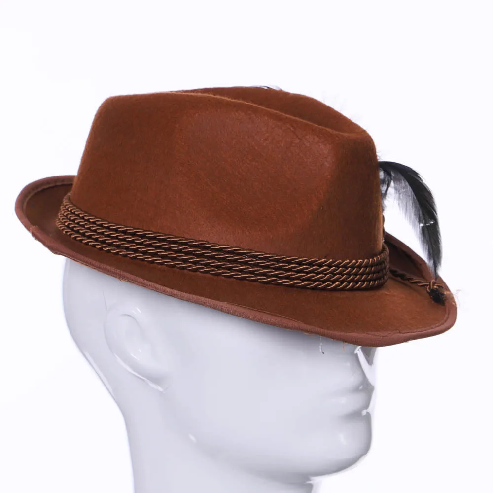 Oktoberfest Brown Feather Felt Hat German Bavarian Swiss Dress Up Hats Carnival Alpine Hat Oktoberfest Party Costume Accessory