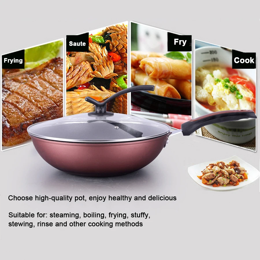 Low Price Wholesale High Quality Korean Cast Iron Gas Cooker Professional Cooking Non Stick Flat Bottom Wok Pan