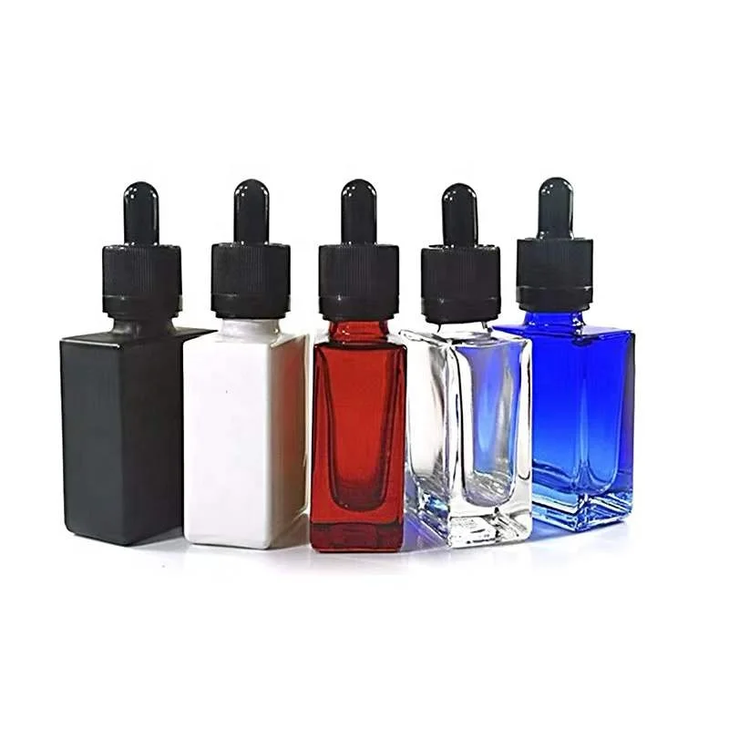 Hot Sale Push Button Clear Colored Square Perfume Amber Flat Glass Serum Dropper Bottles For Cuticle Essential Oil 50 100ml 4oz