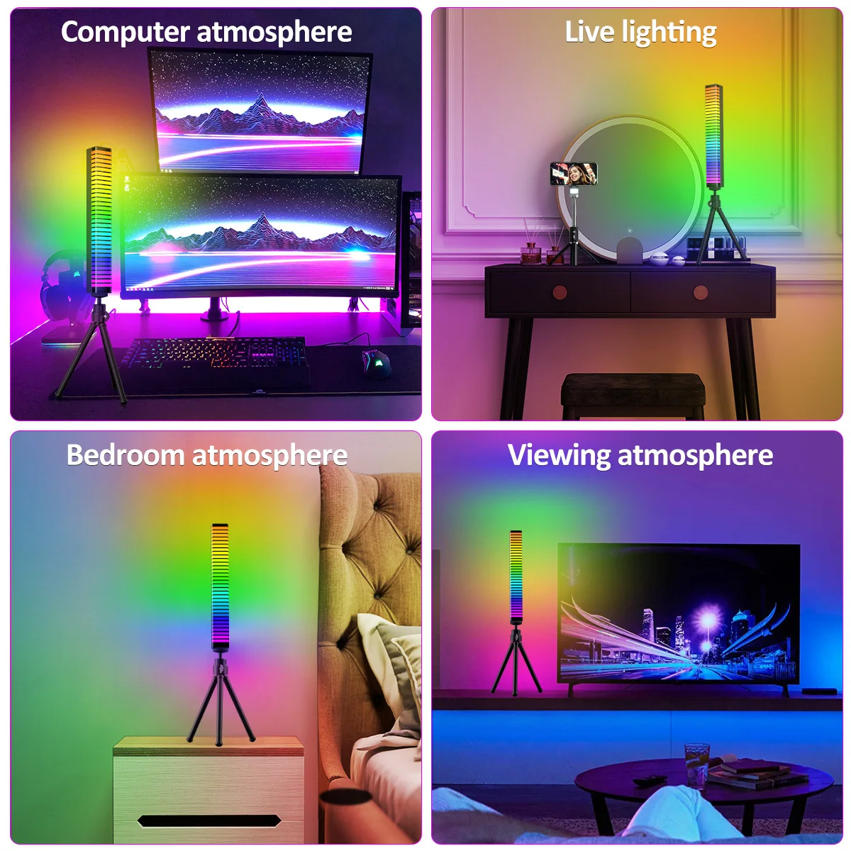 Sound Control rhythm recognition RGB Music Audio Car Atmosphere Colorful Tube Lamp 3D Voice Activated Pickup Rhythm Light