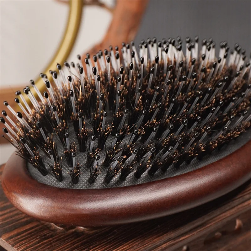 Eco friendly Custom Logo Wooden Hair Brush Hairbrush Boar Bristle Synthetic Massage Comb Hair Detangling