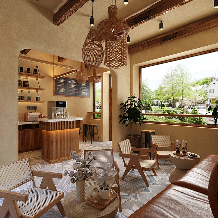 Nordic Restaurant Hotel Furniture Chair Cane Wicker Back Rattan Solid Wood Chair