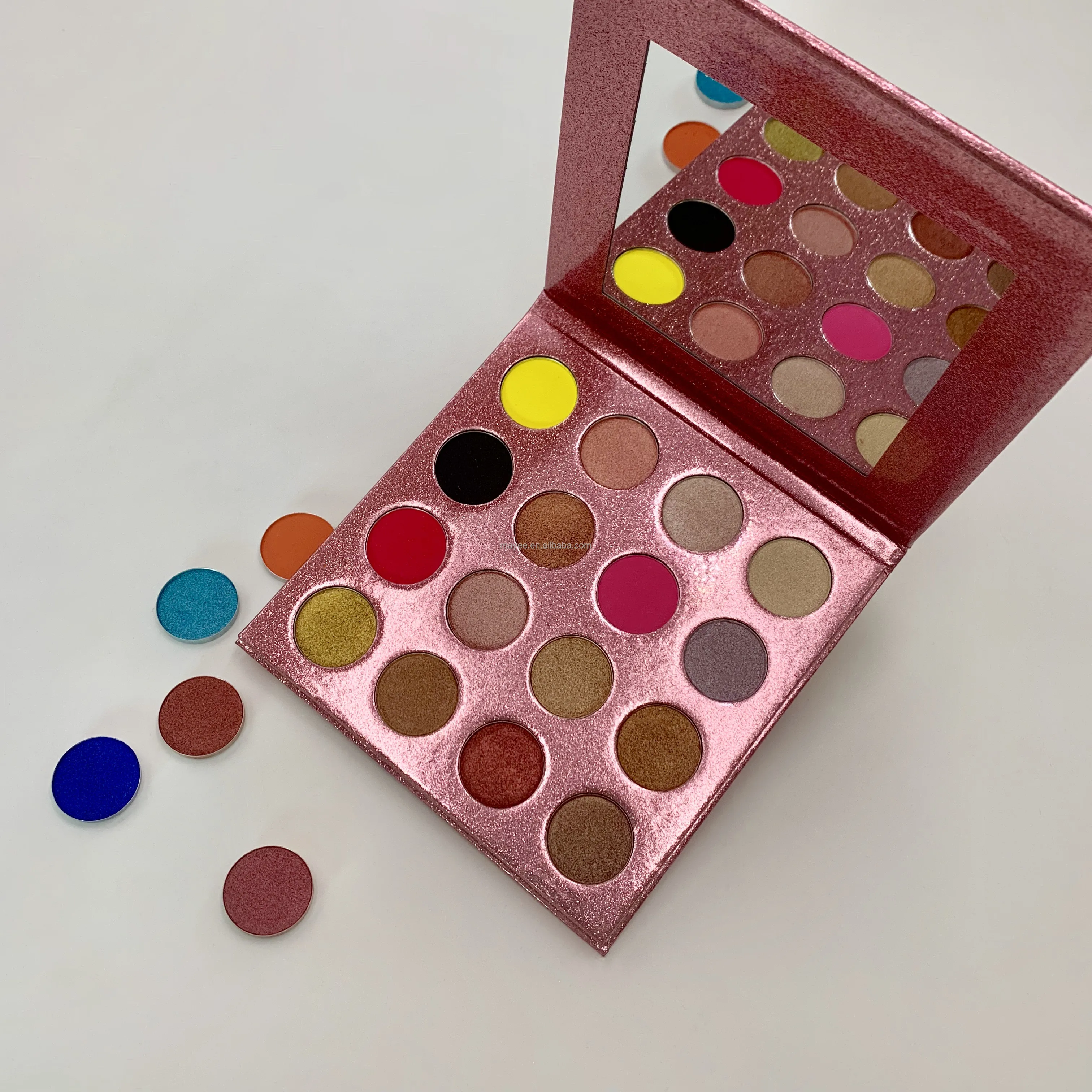 
Rose gold sparkly 26mm magnetic custom 16 color eyeshadow palette packaging 