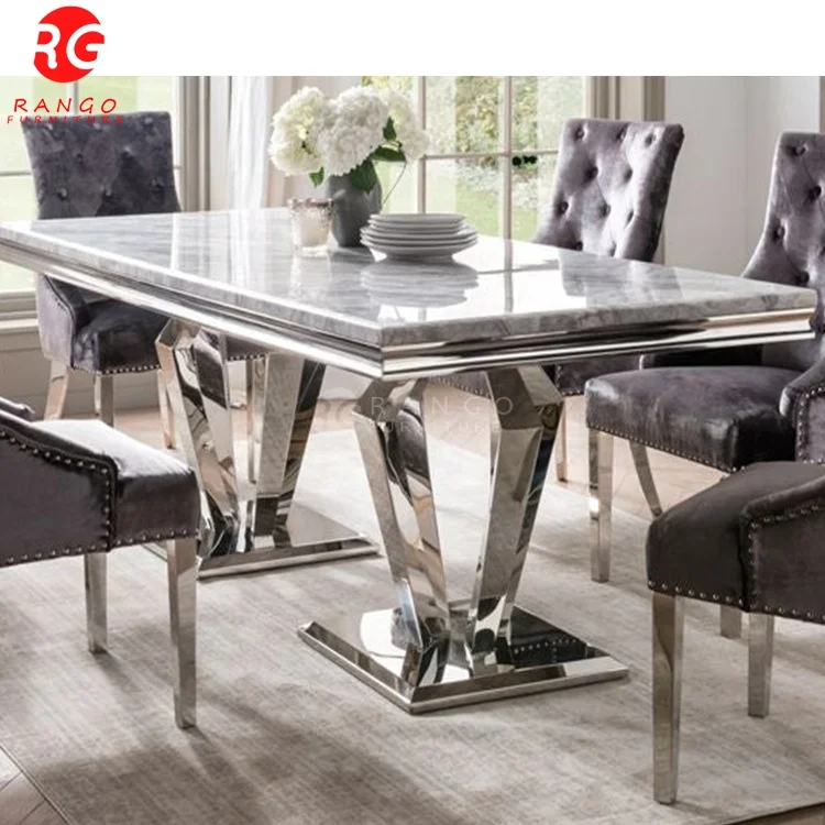 Marble Dining Table With 6 Chairs For Home Product with imperial grey marble texture