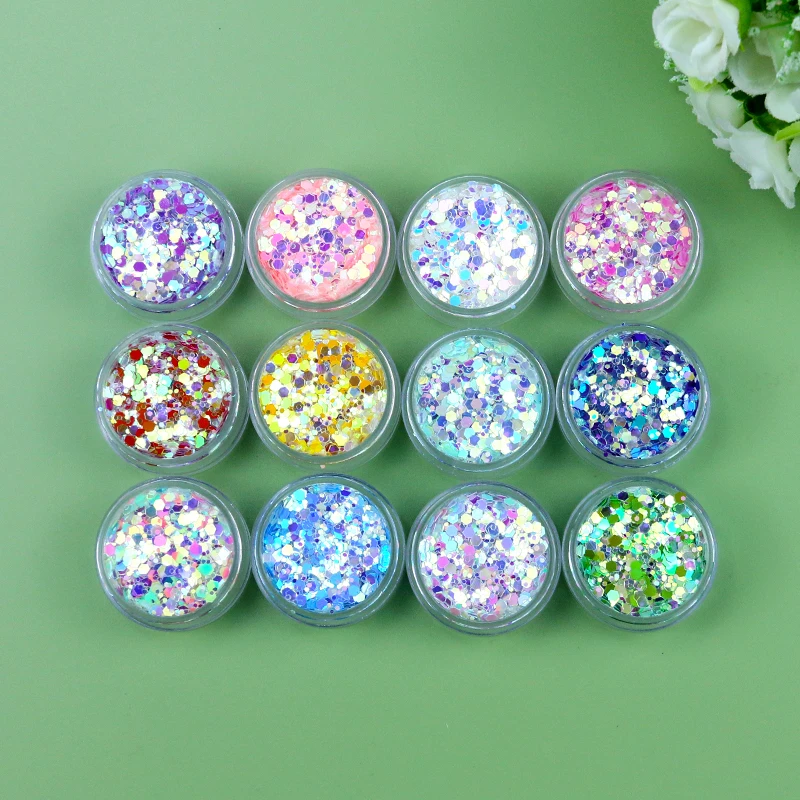 Wholesale Bulk Packing DIY Nail Flakes Art Decoration 12 Color Nail Laser Glitter Sequins