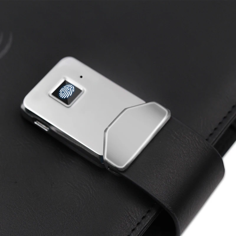 Lork Fingerprint Lock Notebook with 8000mah Power Bank Wireless Charging A5 Digital Agenda Planner Promotion Leather Powerbank