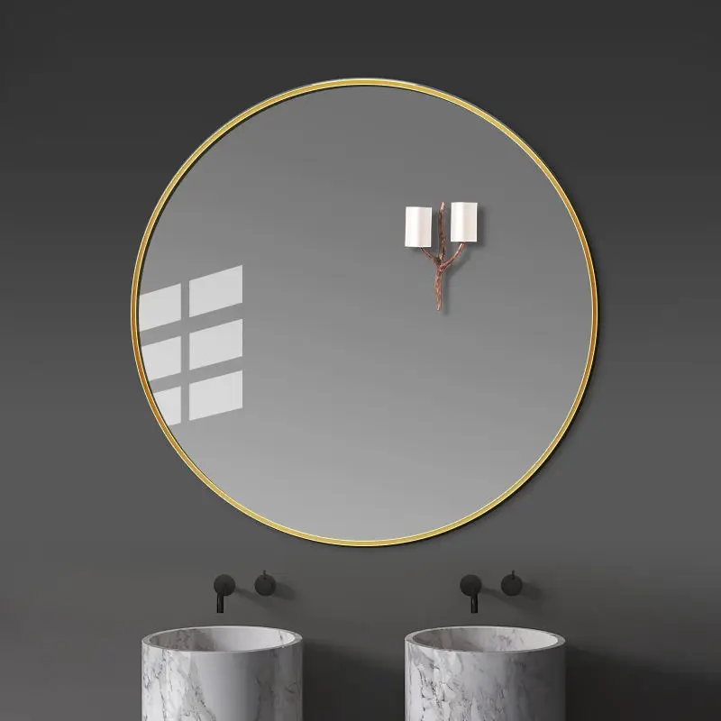 Custom Aluminum Alloy Large Round Black Gold Frame Mirror Wall Mounted Bathroom Mirror Circle Decoration Wall Mirror