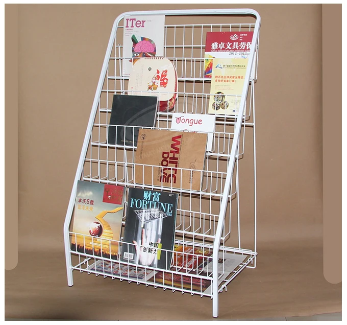 Multifunctional Stepped shape magazine holder stand Multi-layer Steel Bookshelf display rack