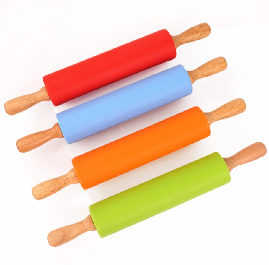 Dough Roller for Pizza, Cookie with Wooden Handle Silicone Rolling Pin