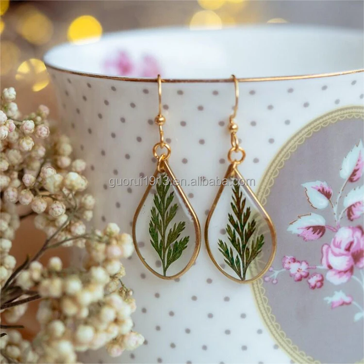 Korea Ins Style Resin Earrings Dried Flower Plant Stud Earrings Handmade Transparent Jewelry Wholesale Gift