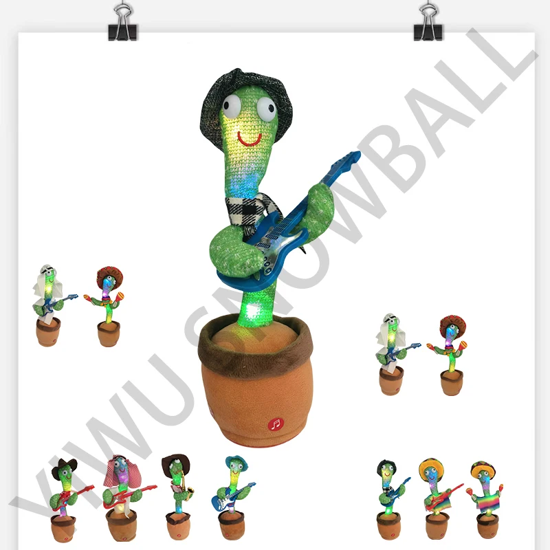 Hot Selling LED Lighted Up Singing Light Recording Swing Dancing Enchanting Cactus Light Music Recording Repeat Cactus Toy