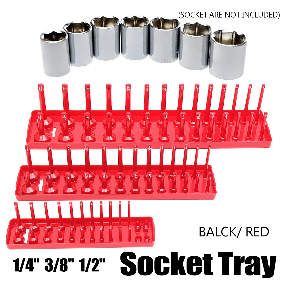 CHRT 3Pcs Socket Tray Set High Quality Plastic Socket Holder Organizer Red SAE & Black Metric 6 PCS Socket Organizer Tray Set