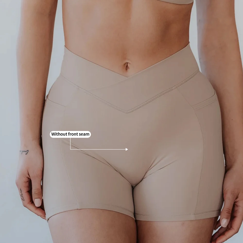 Custom Women Activewear High Waisted Workout Biker Shorts Tummy Control Gym Clothes V Shape Waisted Yoga Shorts