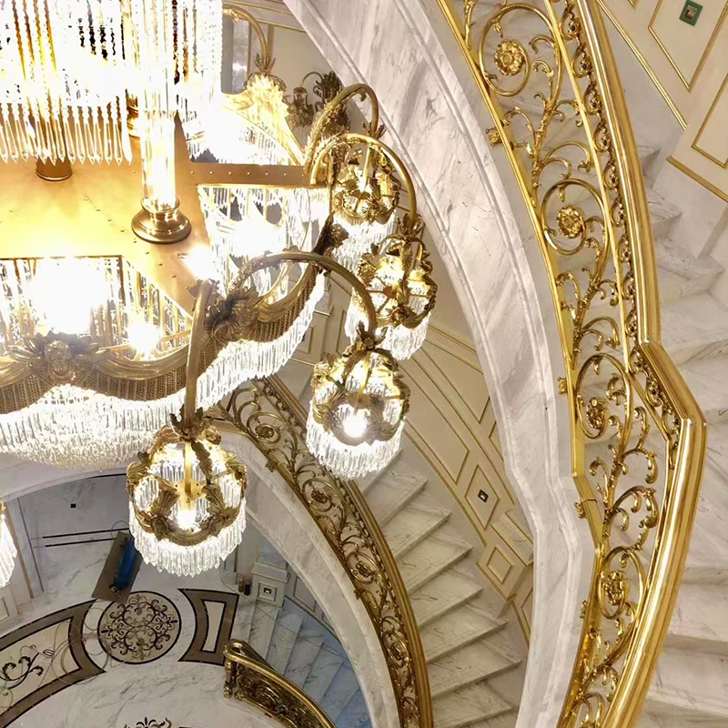 GUCI Luxury Royal Gold Staircase Handrail Brass Balustrade Metal Stairs Railing