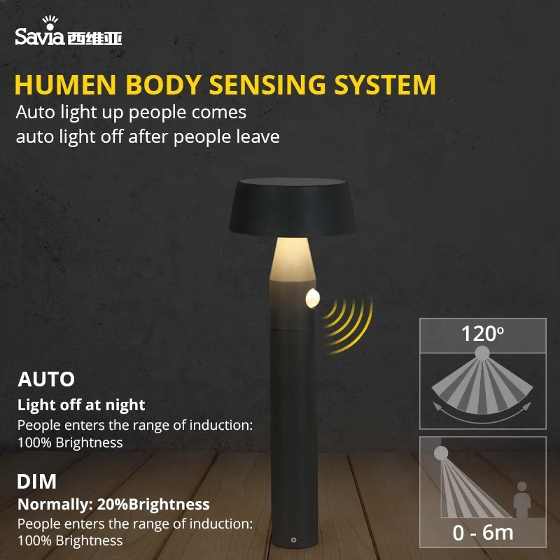 Savia Led Solar Motion Sensor Bollard Light For Outdoor Garden Landscape Lawn 1.5W IP54 No Wiring