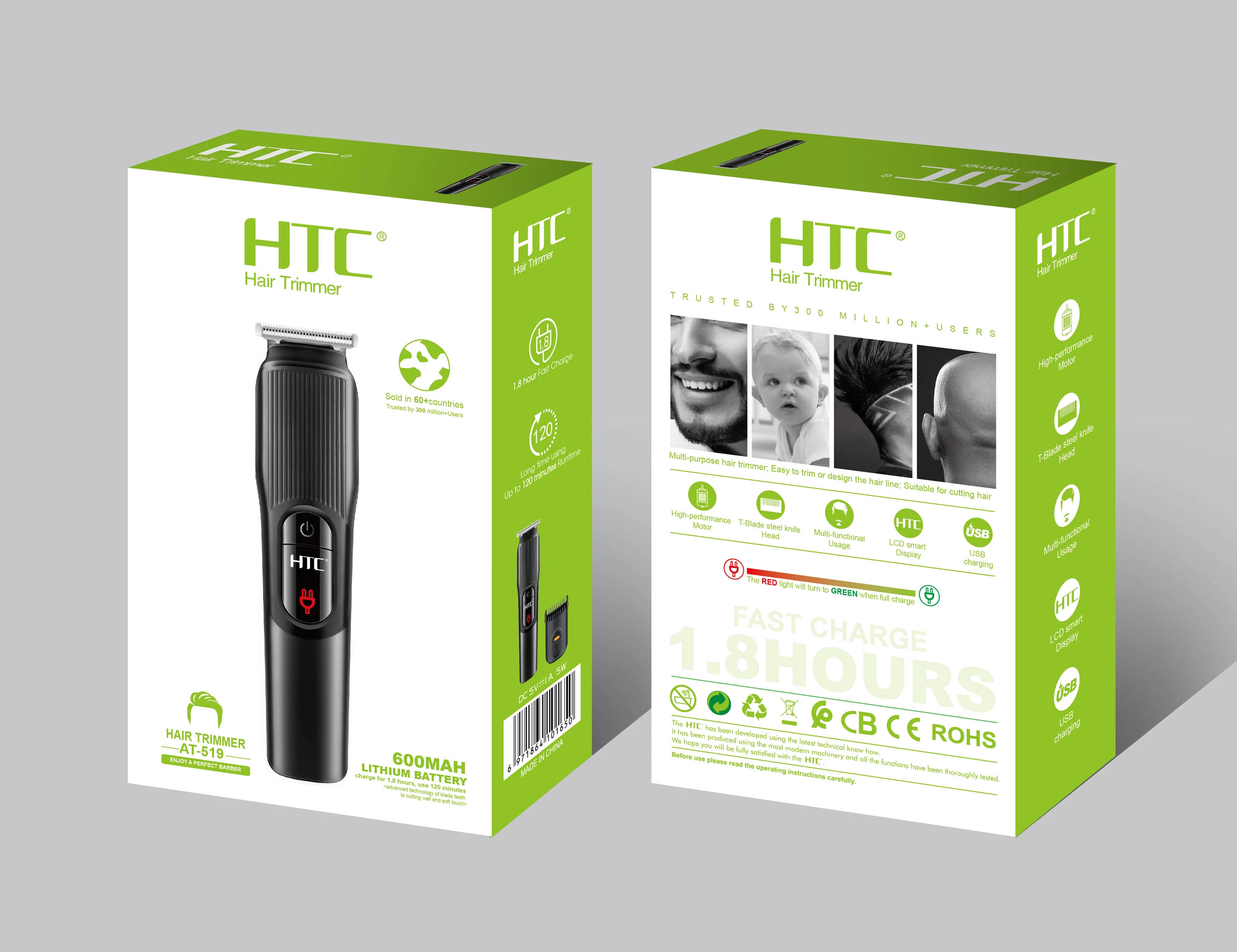 Лидер продаж HTC 519 электрическая литиевая батарея регулируемые триммеры для волос домашнего использования
