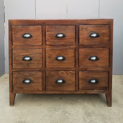 Antique nine drawers chest distressed lacquer living room kitchen sideboard furniture
