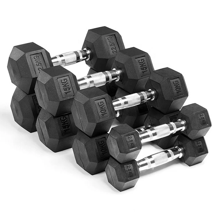 High quality weight Lifting Fixed Solid Rubber Coated hex dumbbells Iron Urethane steel Dumbbell