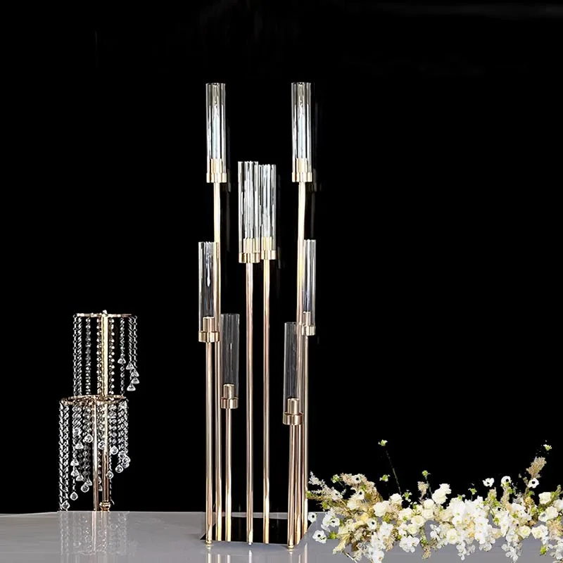 5 Arms Acrylic Candelabra Candle Holders For Wedding Party Table Centerpiece Decoration Flower Stand Candelabrum