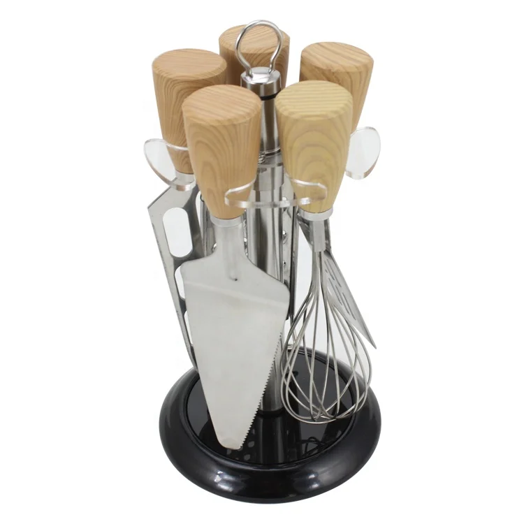 5 Pieces Plastic Handle Stainless Steel Kitchenware Set Kitchen Gadgets Modern Kitchen Accessories Set with Holder for Cooking