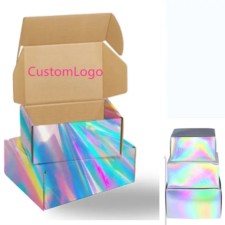 Custom Logo Self Sealing  White Pink Cloth Carton Corrugated Packaging Holographic Shipping Boxes packing boxes for clothes