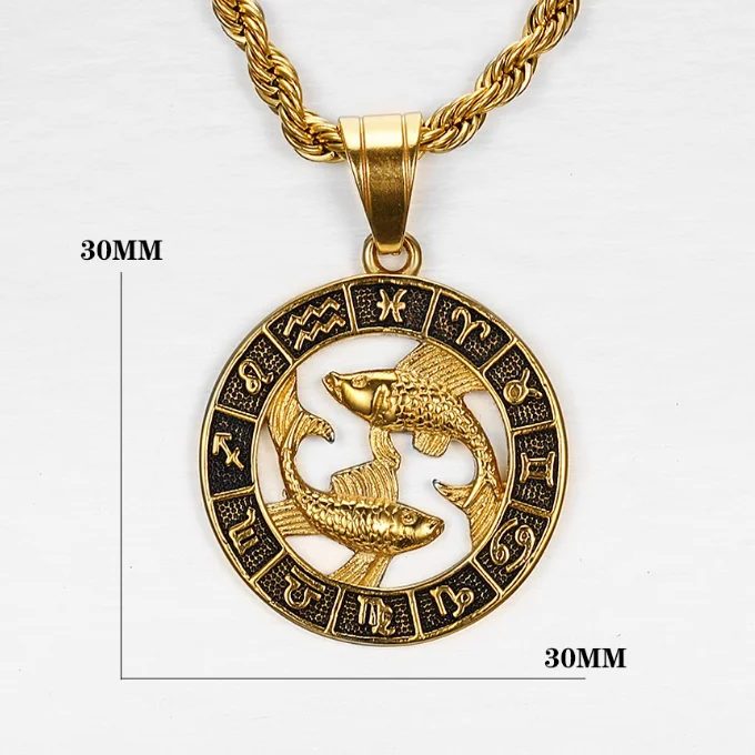 Ожерелье «сделай сам» из титановой стали и золота 18 карат, ретро кулон с рельефным знаком зодиака, ювелирные изделия