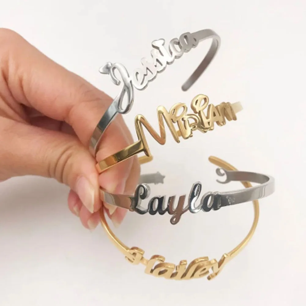 Custom Bangle Stainless Steel For Women Personalized Name Bracelet Letter Customized Charm Cuff Bangles Gold Infinity Jewelry