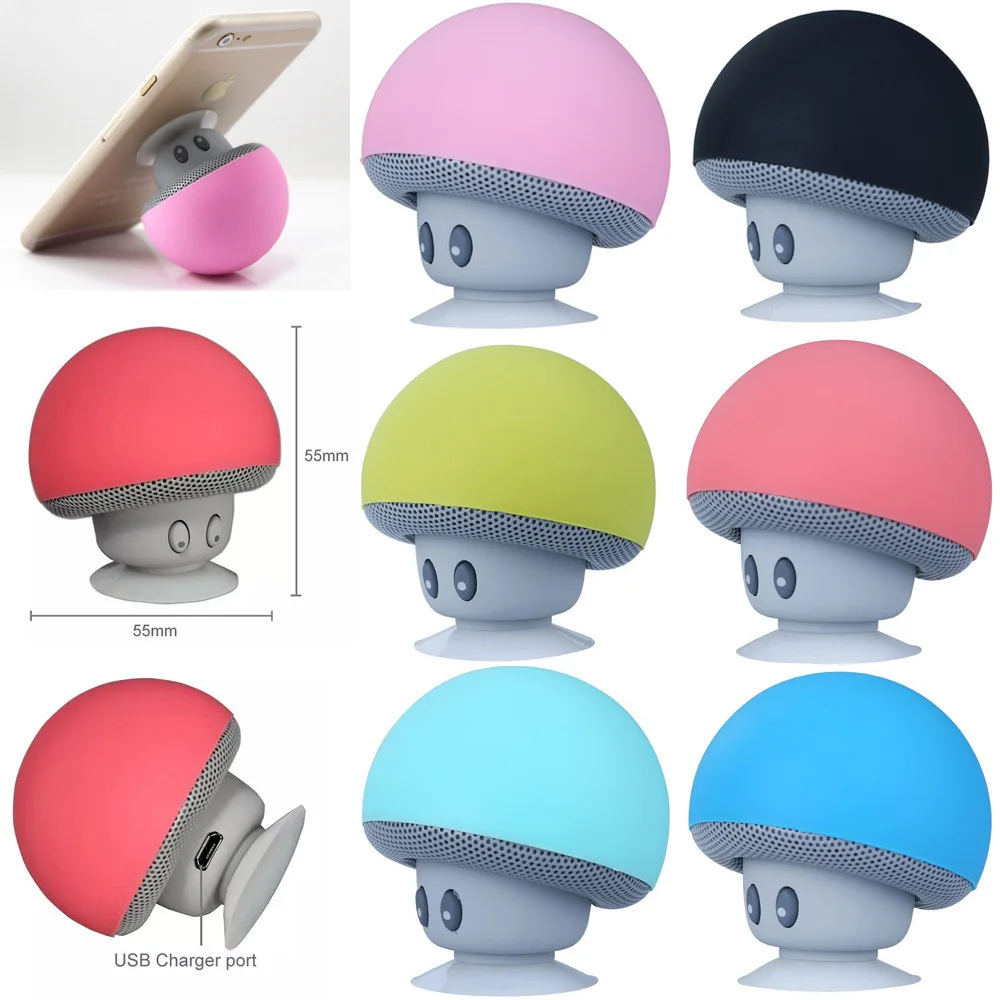 Mini Cartoon Portable Small Mushroom Head Wireless Blue tooth Speaker Silicone Suction Cup Speaker Phone Holder Audio