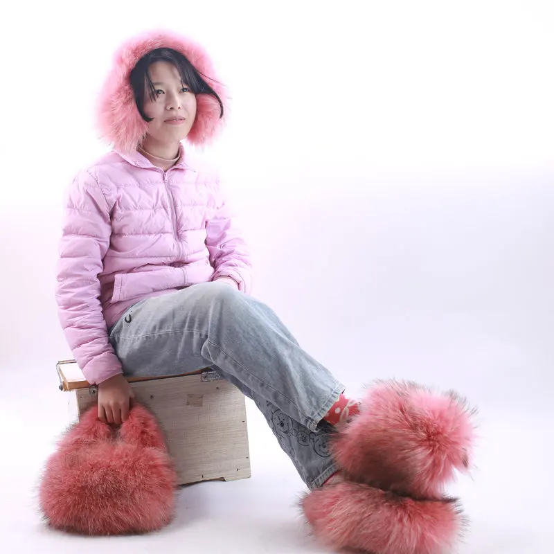 fashion raccoon fur handbag  for women wholesale adult plush clutch furry bag