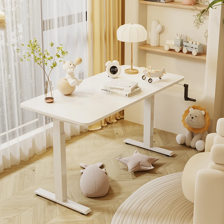 Manual Sit To Stand Office Metal Gaming Desk Strong Adjustable Height Lift Modern Up Wooden Computer Study Table For Adult