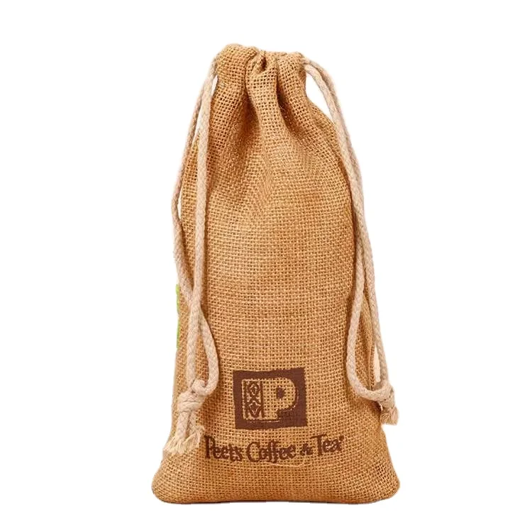 Logo printed Amazon Hot Sale mini Jute burlap pouch Drawstring bag For Gift Packing