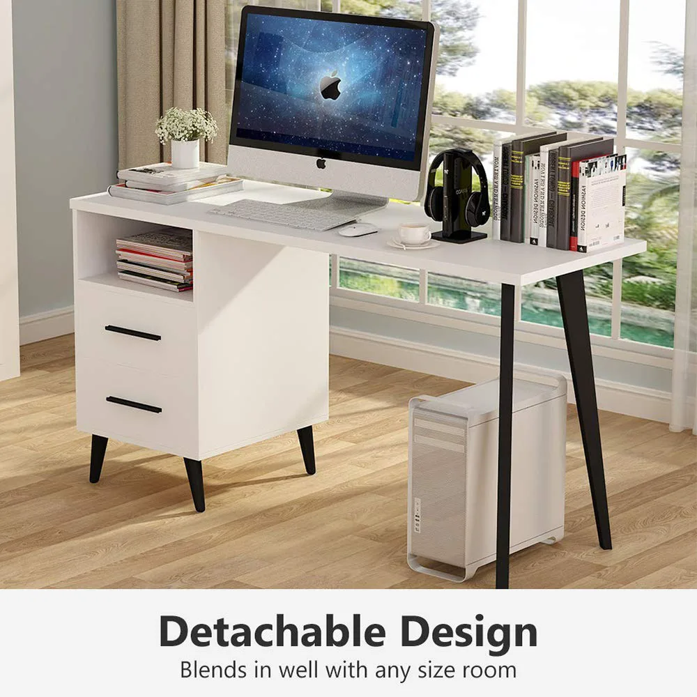 Elegant Modern Design L-Shaped Wood White Office Desks Computer Table with Drawer Open Storage