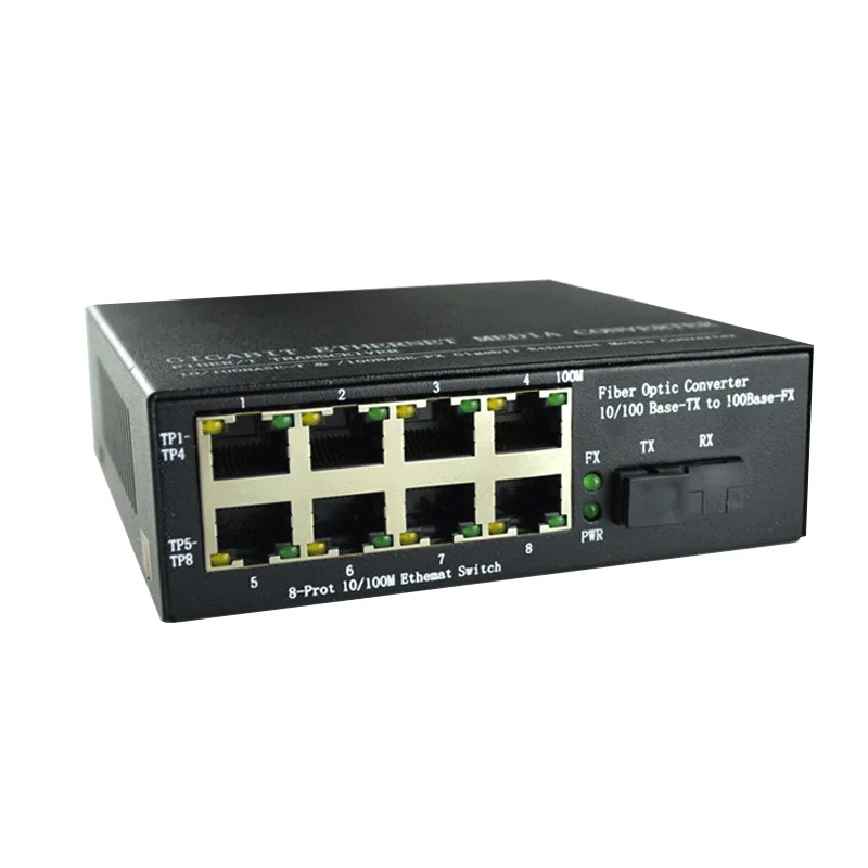 8 RJ45 Ports Fiber Switch Fiber Optic Media Converter