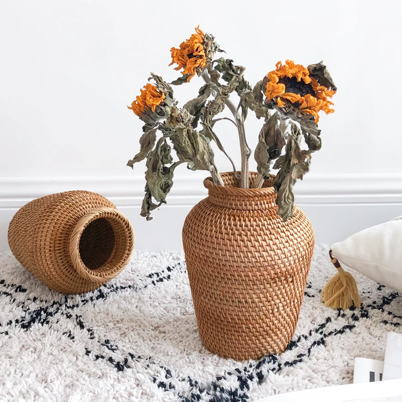 Home living room simple wild vine flower basket decoration hand woven Natural rattan wicker vase