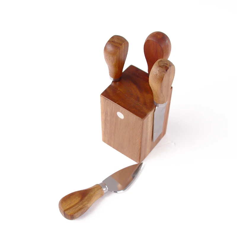 Wholesale Products Acacia Wood Black Cheese Knife Set 4 pieces of tools acacia wood cheese tools cheese knife