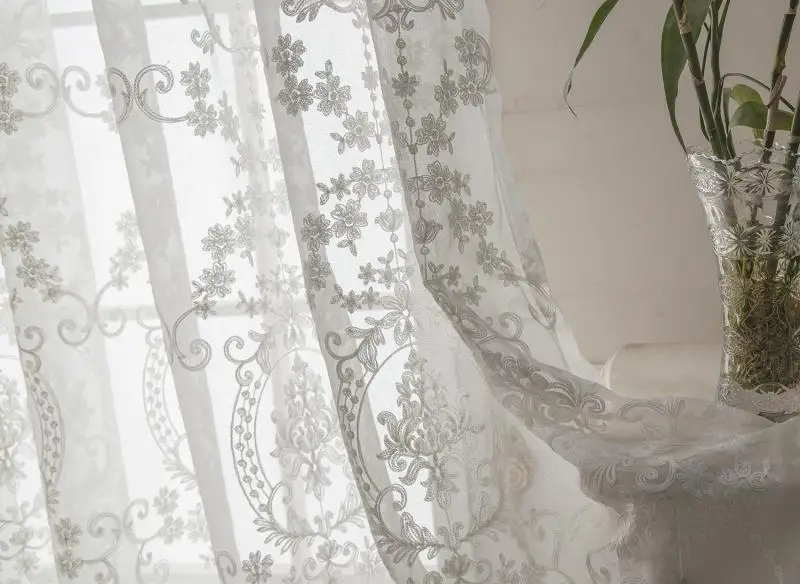 Innermor European-Style Embroidery White Gauze Window Curtain For Bedroom Living Room