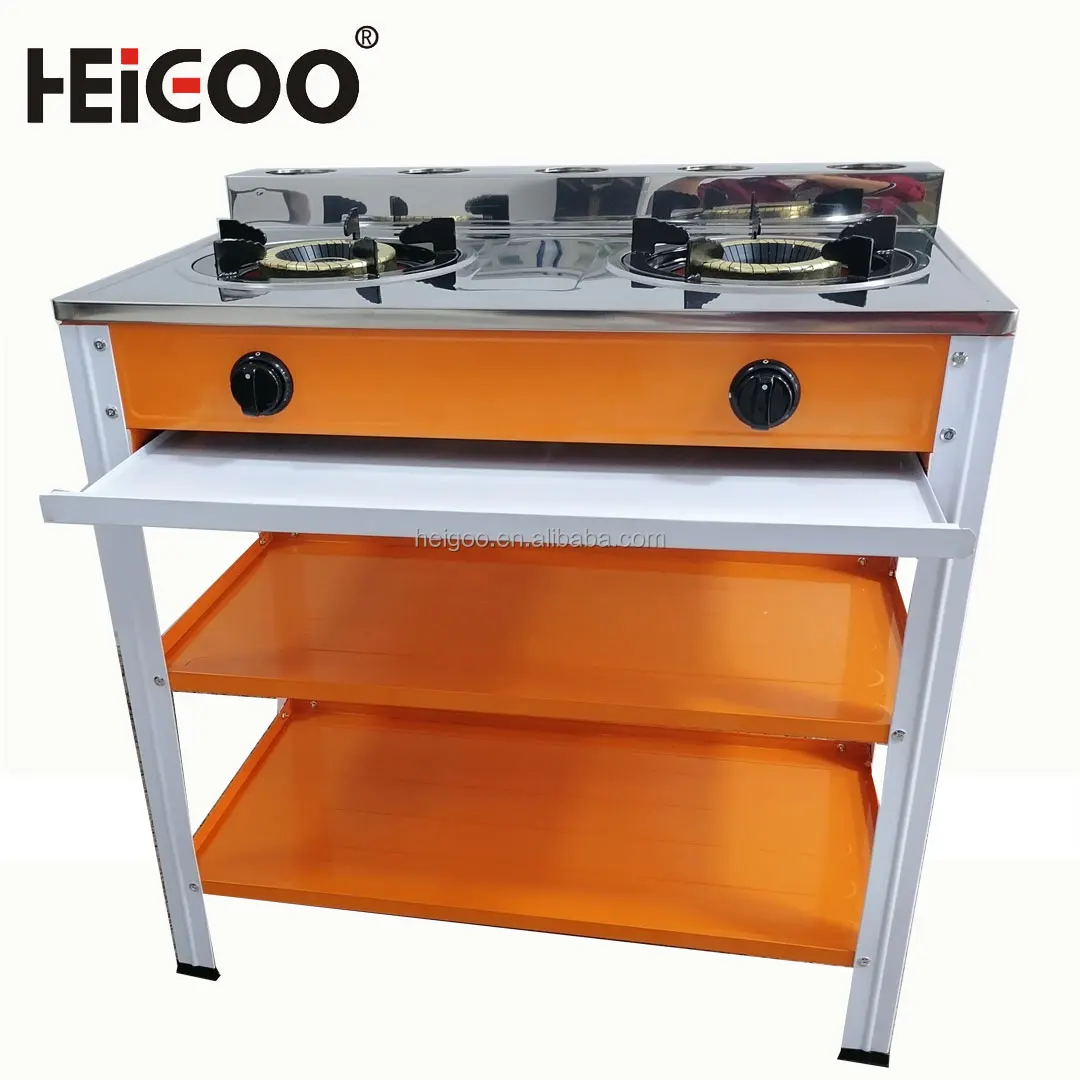 Floor Standing Type Outdoor Portable Stainless Steel 2 Burners Gas Stove
