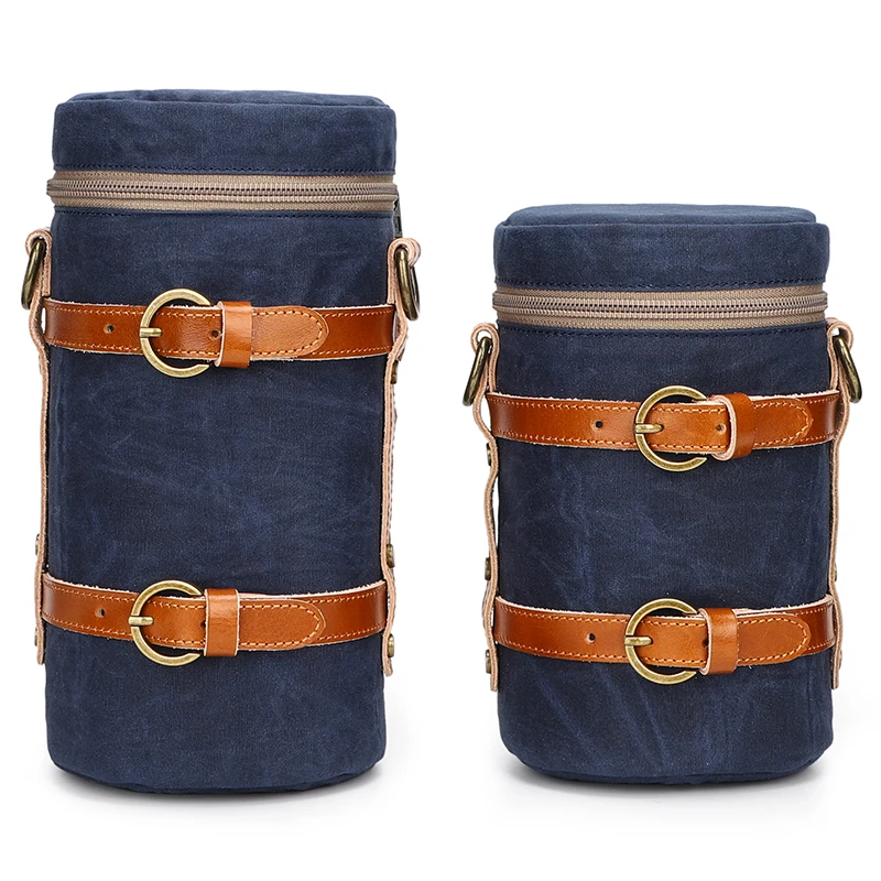 
Canvas leather waterproof small protector camera lens padded pouch barrel bag 