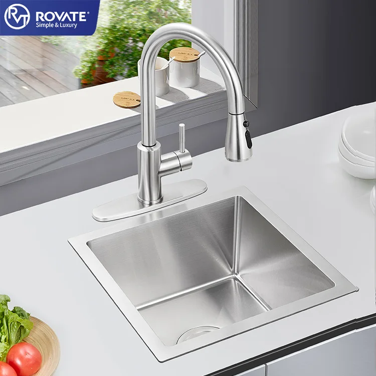 Раковина из нержавеющей стали ручной работы, современная маленькая квадратная раковина с одной чашей, подходит для бара, фермы