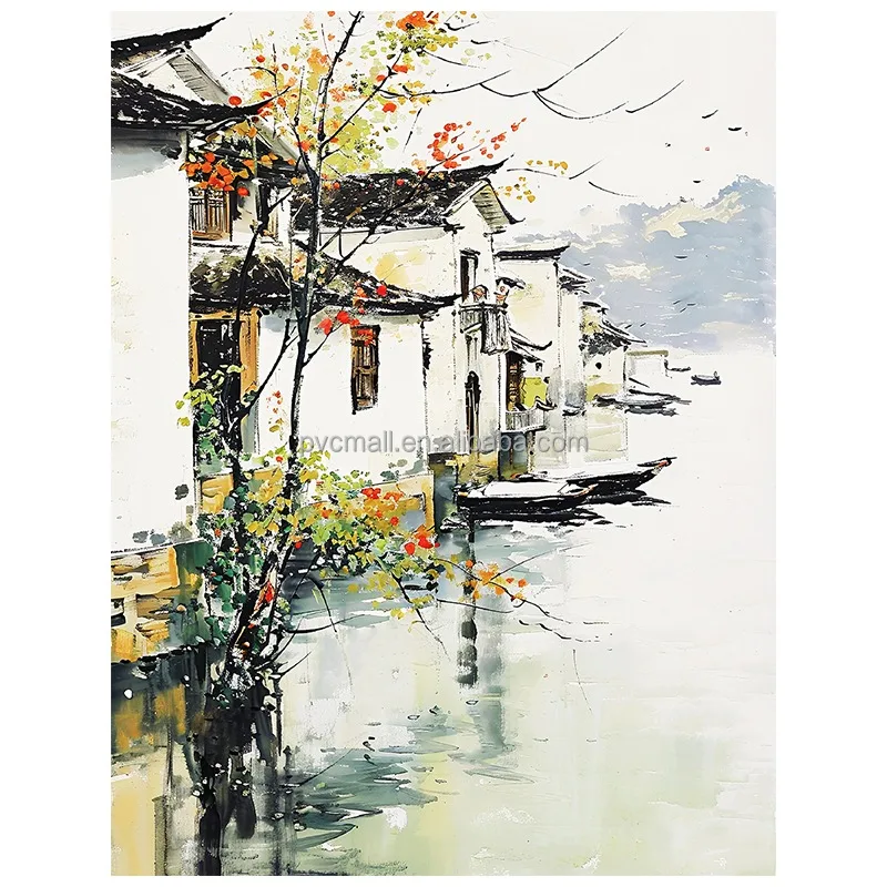 Art scenery drawing style oil colour painting hand painted traditional chinese wall painting chinese landscape painting