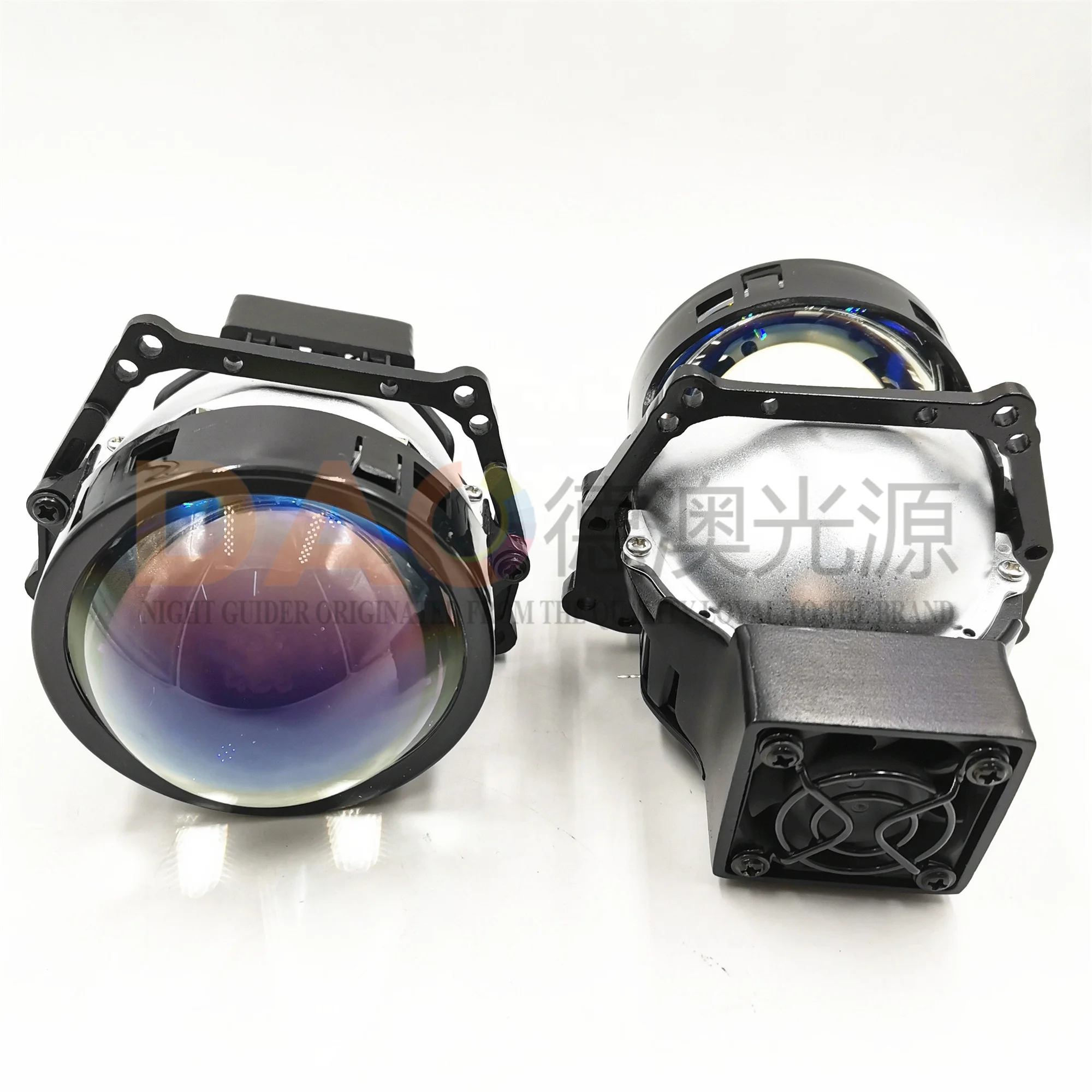 DAO Led Projector Lens Double Light Cup Bi Led Car Headlight Blue Coating Car Projector Lens High Power 45W 12V Universal Cars