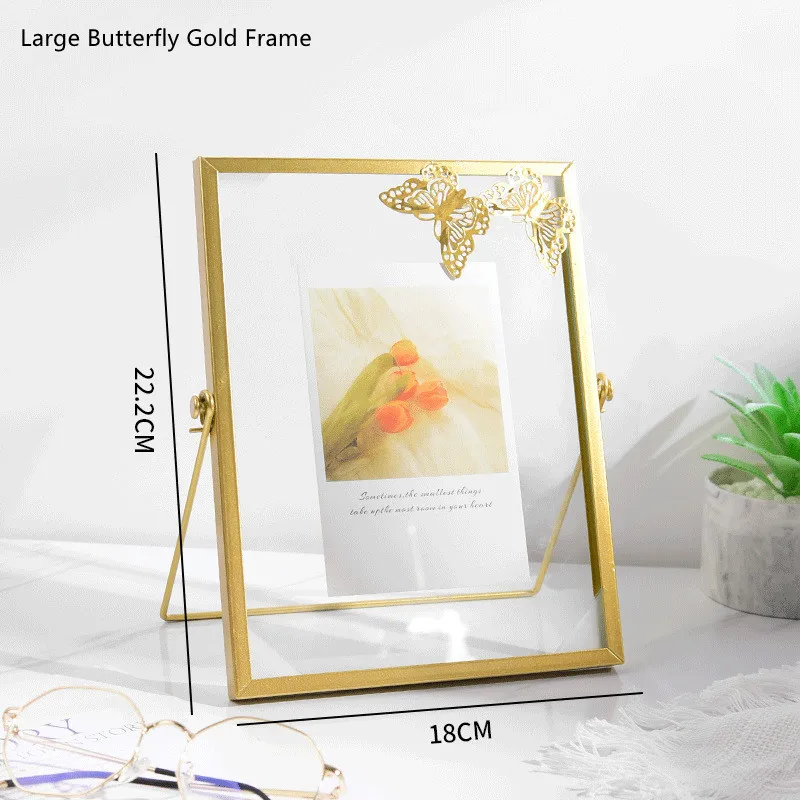 Dongjin Metal Glass Frame Double Sides Glass Photo Frame for Dried Flower Plants Holder
