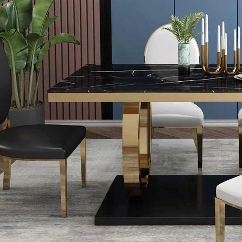 Luxury Design  High Quality Stainless Steel base Dining Room Furniture Shining Leg White Marble sintered stone Dining Table