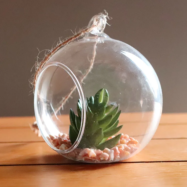 Artdragon Hanging Indoor Artificial Succulent Plant Round Glass Globe Terrarium Ball For Home Decoration